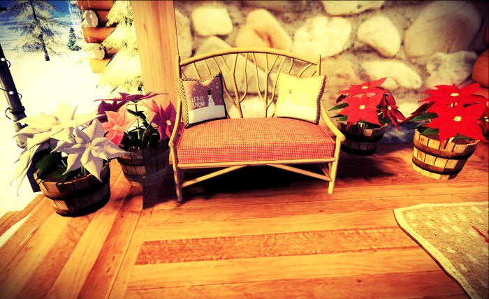 Potomac bench and pointsettias